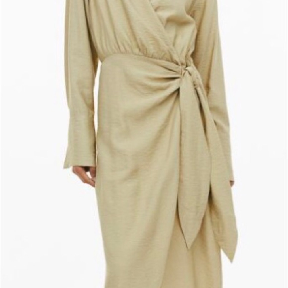 H&M Beige Wrap-Front Long Sleeve Dress with Side Tie